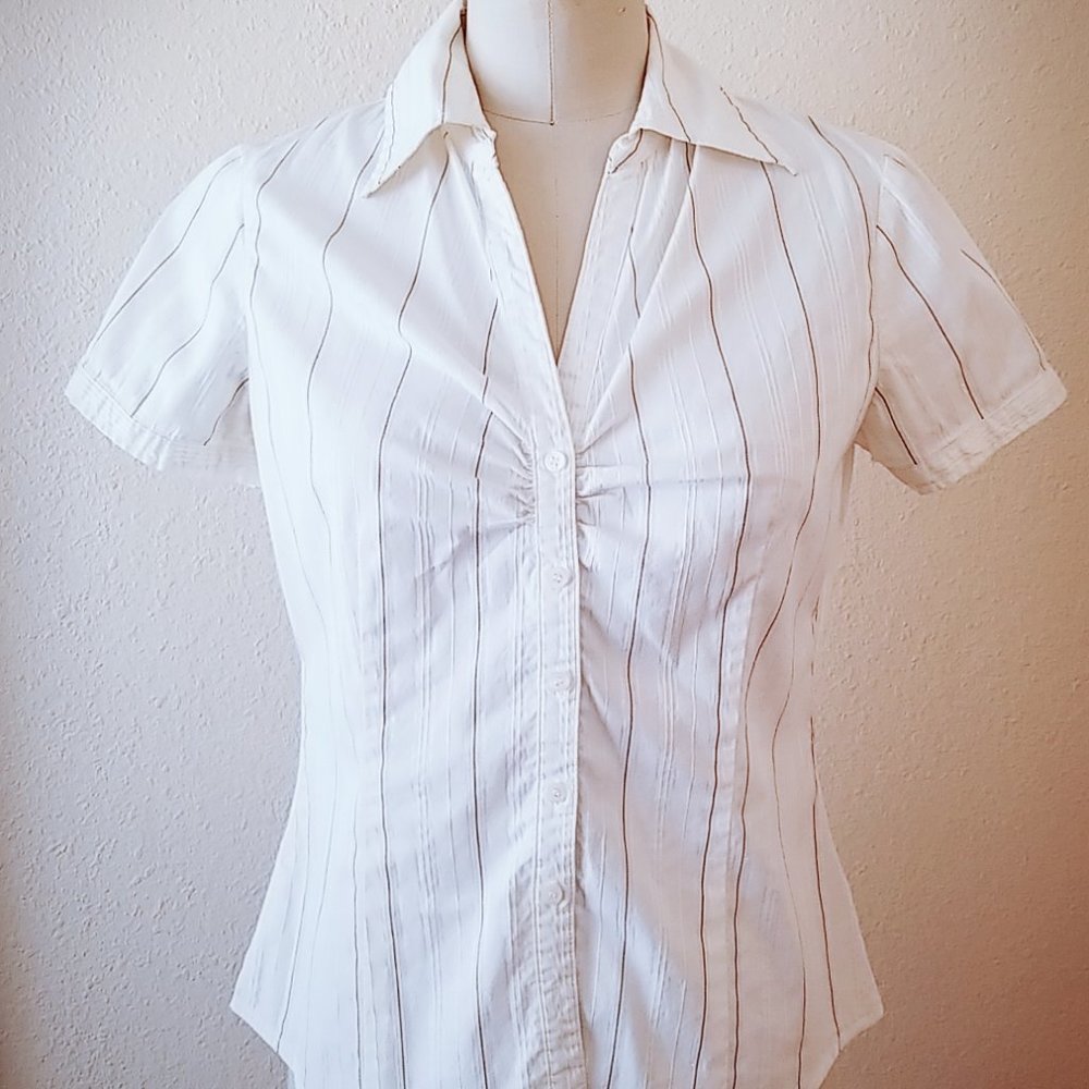 NY &  Co White Shirt with Silver Striped Pattern